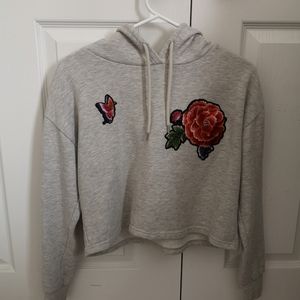 Forever 21 cropped gray hoodie with flower detail